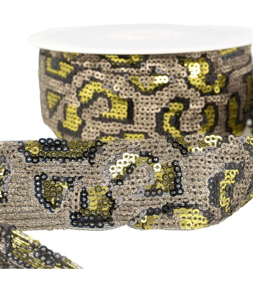 10m reel Panther sequin braid 35 mm Green and champagne