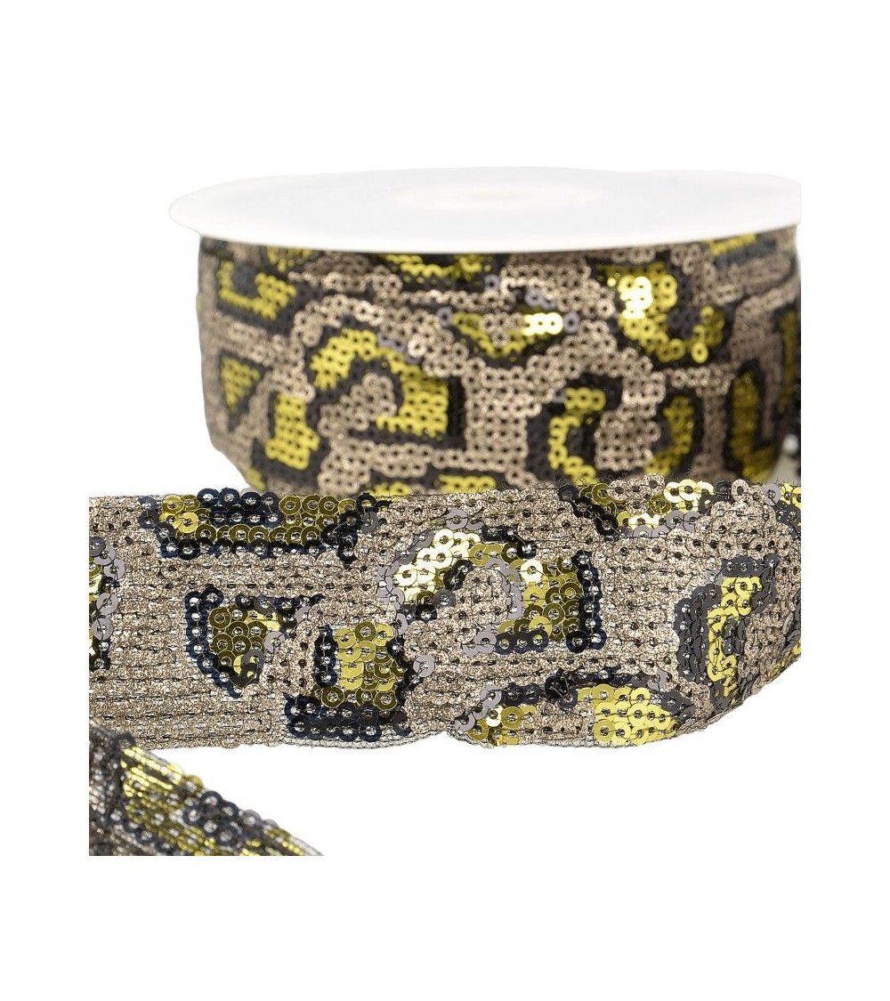 10m reel Panther sequin braid 35 mm Green and champagne