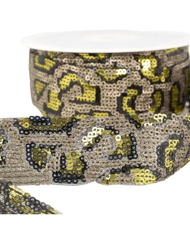 10m reel Panther sequin braid 35 mm Green and champagne