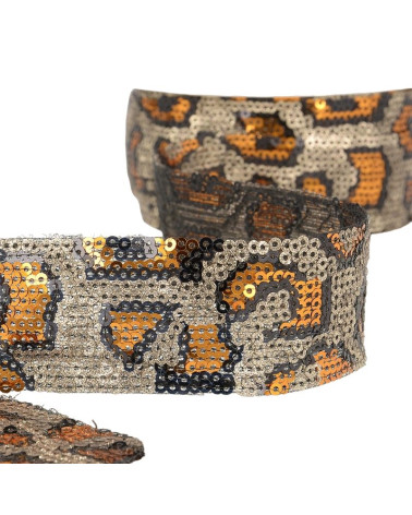 10m reel Panther sequin braid 35 mm Rust and champagne