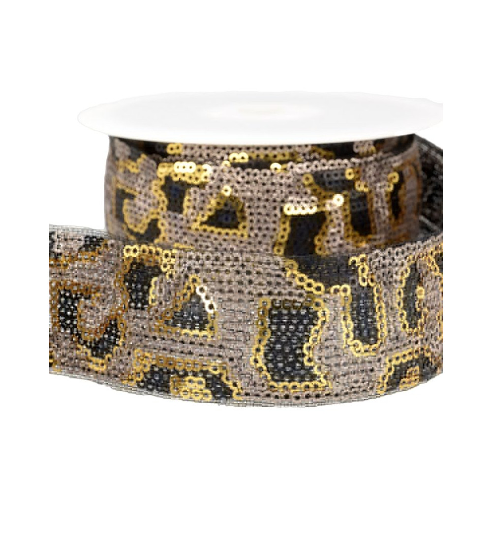 10 m Spule Panther-Paillettengeflecht 35 mm Gold und Champagner