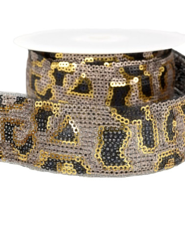10 m Spule Panther-Paillettengeflecht 35 mm Gold und Champagner