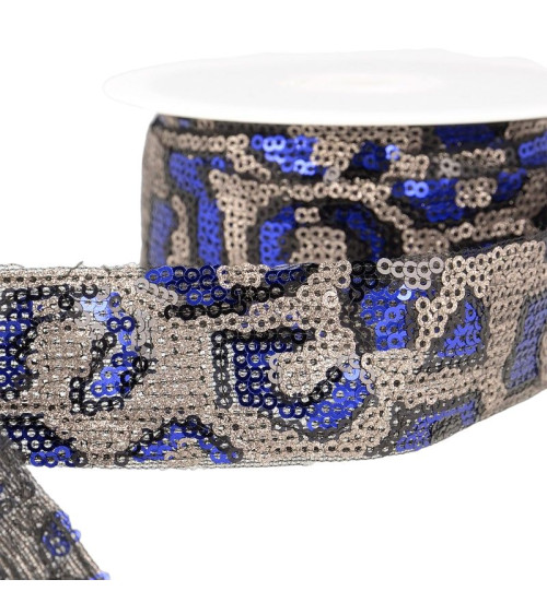 10m reel Panther sequin braid 35 mm Blue and champagne