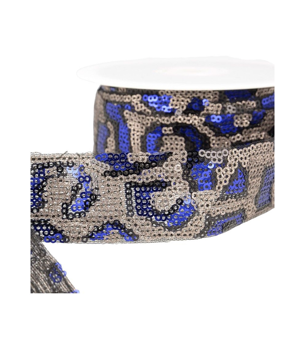 10 m Spule Panther-Paillettengeflecht 35 mm Blau und Champagner