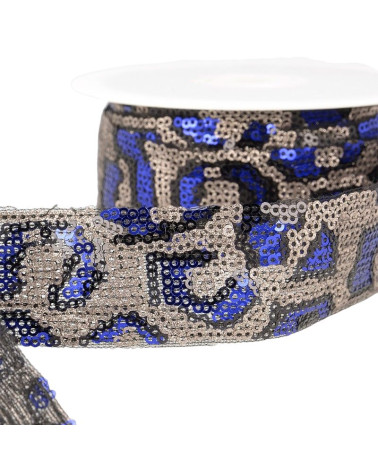 10 m Spule Panther-Paillettengeflecht 35 mm Blau und Champagner