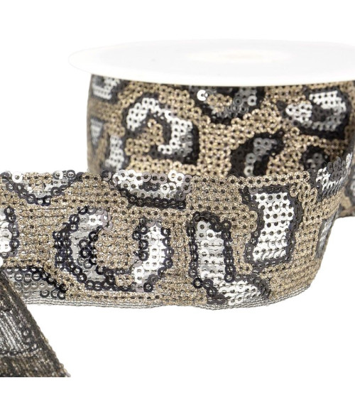 10m reel Panther sequin braid 35 mm Silver and champagne