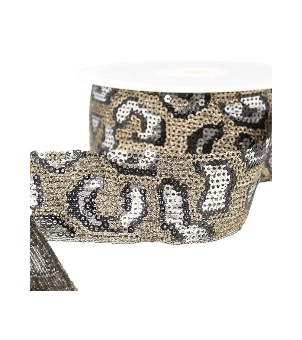 10m reel Panther sequin braid 35 mm Silver and champagne