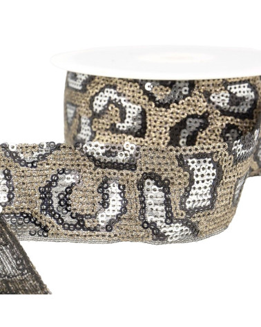 10m reel Panther sequin braid 35 mm Silver and champagne