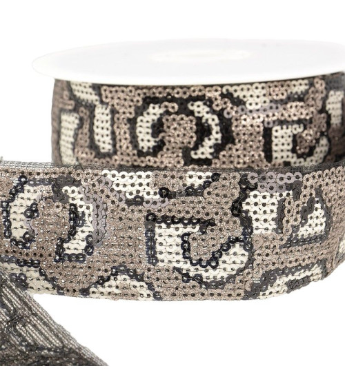 10m reel Panther sequin braid 35 mm White and champagne