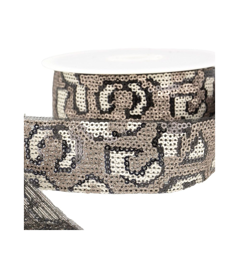 10m reel Panther sequin braid 35 mm White and champagne