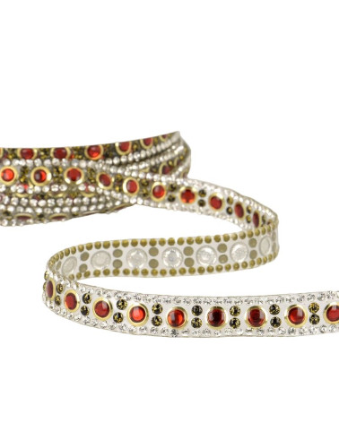 Bobine 10m Galon perles thermocollant 10 mm Rouge et or