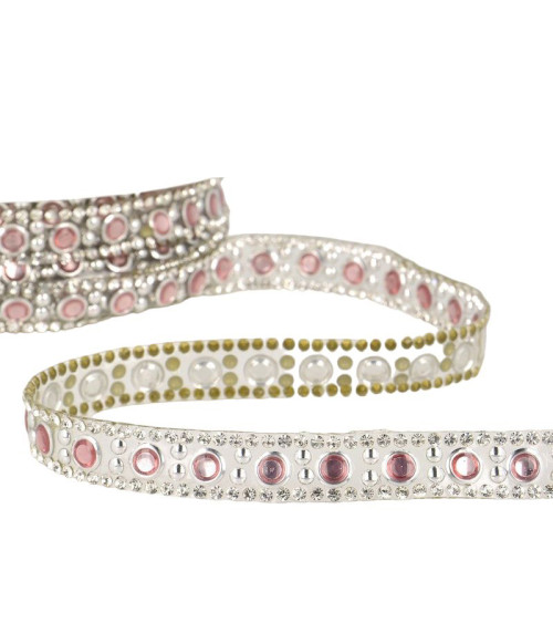 10m reel Iron-on bead braid 10 mm Pink and silver