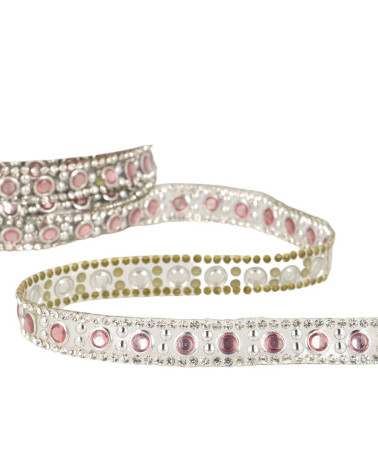 Bobine 10m Galon perles thermocollant 10 mm Rose et argent