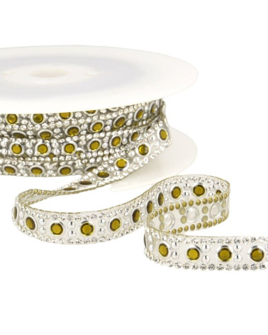 Bobina da 10 m Treccia termoadesiva di perline 10 mm Oliva e argento