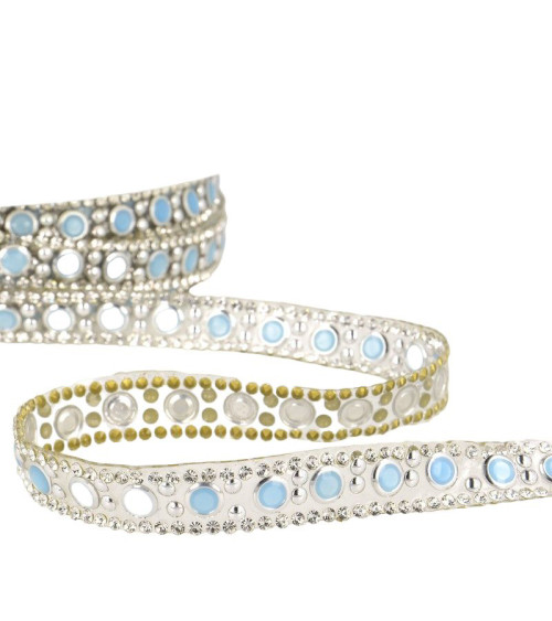 Bobina da 10 m Treccia termoadesiva di perline 10 mm Blu e argento