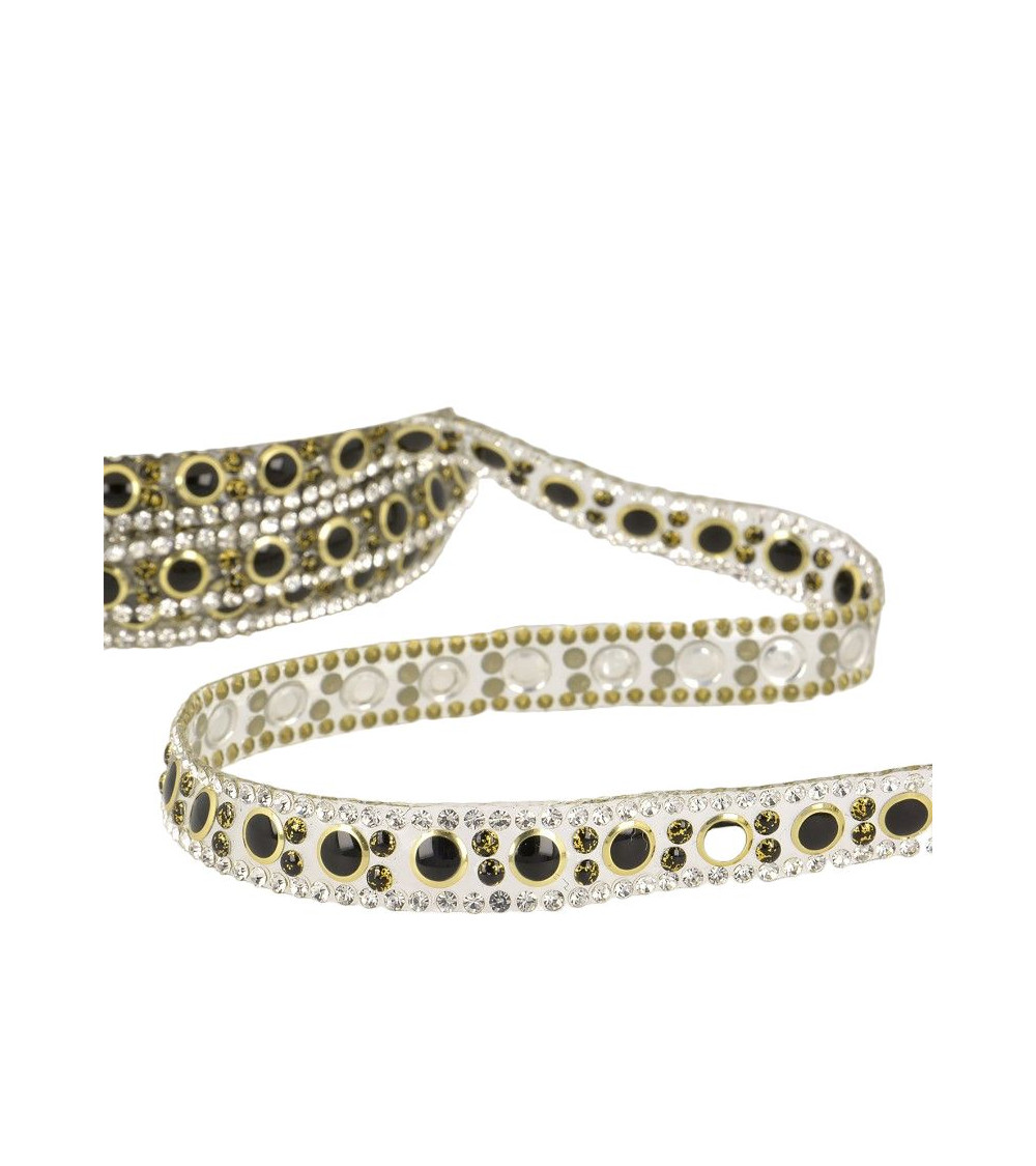 Bobina de 10 m Trenza de cuentas termoadhesiva 10 mm Negro y dorado
