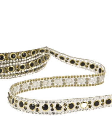 Bobine 10m Galon perles thermocollant 10 mm Noir et or