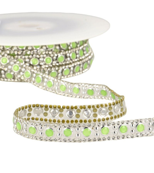 10m reel Iron-on bead braid 10 mm Nile Green and silver