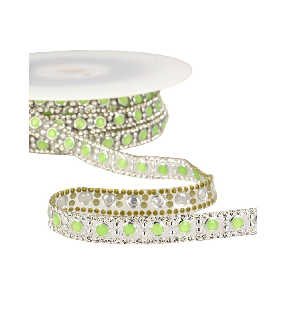 Bobina de 10 m Trenza de cuentas termoadhesiva 10 mm Verde Nilo y plata