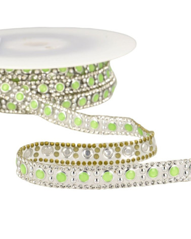 Bobine 10m Galon perles thermocollant 10 mm Vert Nil et argent