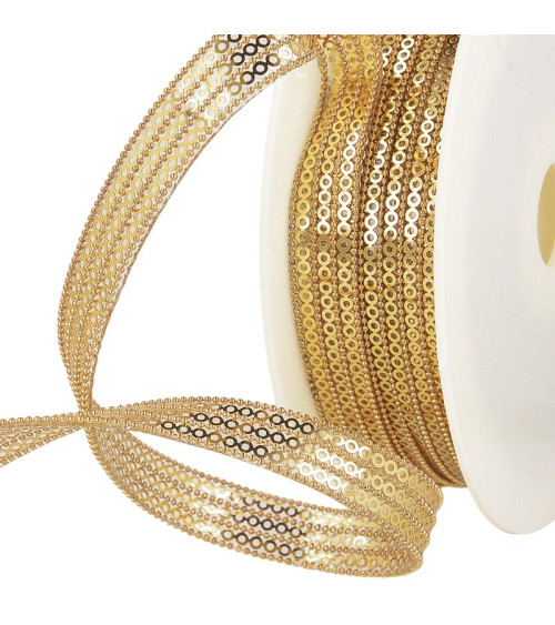 10m reel 3-row iron-on sequin braid 13 mm Gold