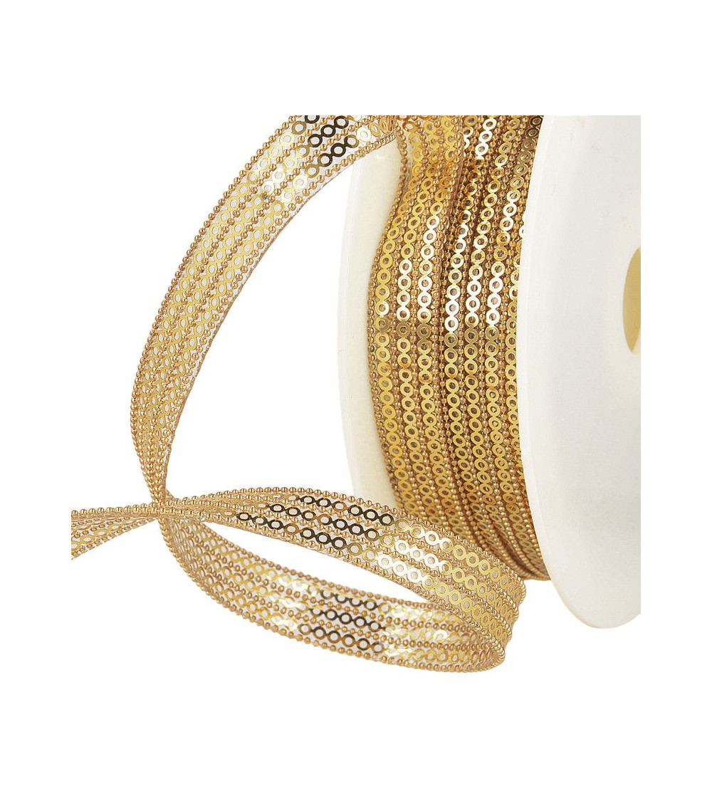 10m reel of 3-row iron-on sequin braid 13 mm Gold