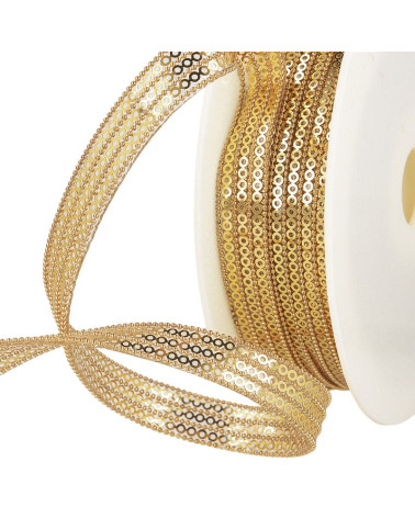 Bobina da 10 m Treccia di paillettes termoadesiva a 3 fili 13 mm Oro