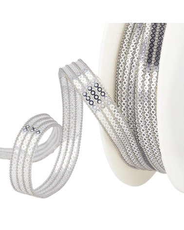 Bobina da 10 m Treccia di paillettes termoadesiva a 3 fili 13 mm Argento