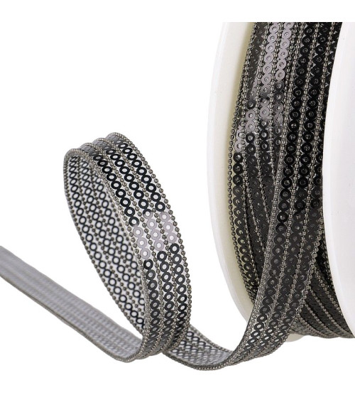 10m reel 3-row iron-on sequin braid 13 mm Black