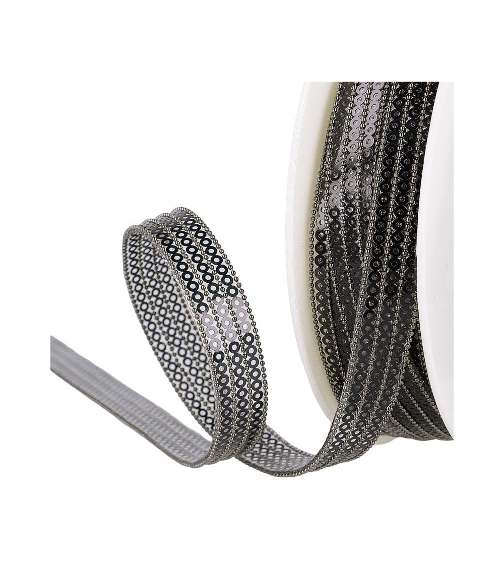 10m reel 3-row iron-on sequin braid 13 mm Black