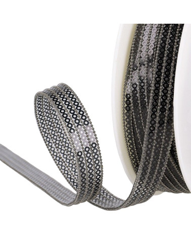 10m Spule 3-reihiges aufbügelbares Paillettengeflecht 13 mm Schwarz