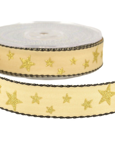 Bobine 20m Ruban étoiles 25 mm Beige