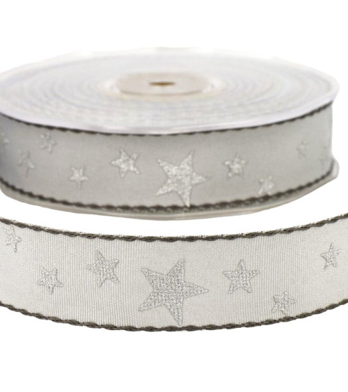 20m spool Star ribbon 25mm Light Gray