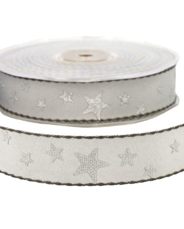 Bobine 20m Ruban étoiles 25 mm Gris Clair