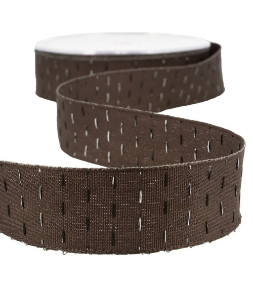 20m spool Iridescent lines ribbon 25 mm Dark Brown