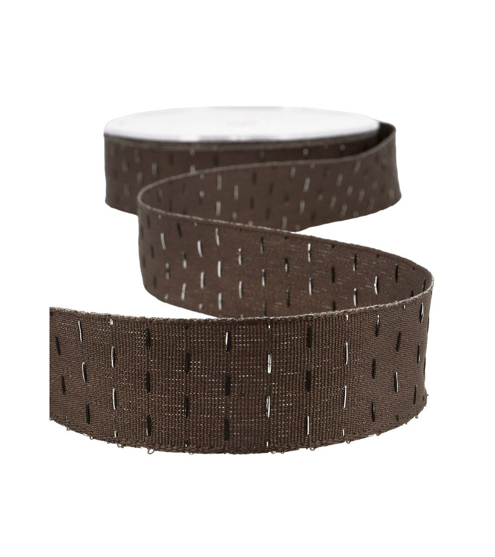 20m spool Iridescent lines ribbon 25 mm Dark Brown