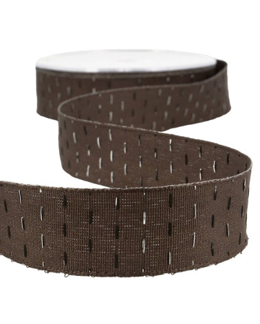 20m spool Iridescent lines ribbon 25 mm Dark Brown