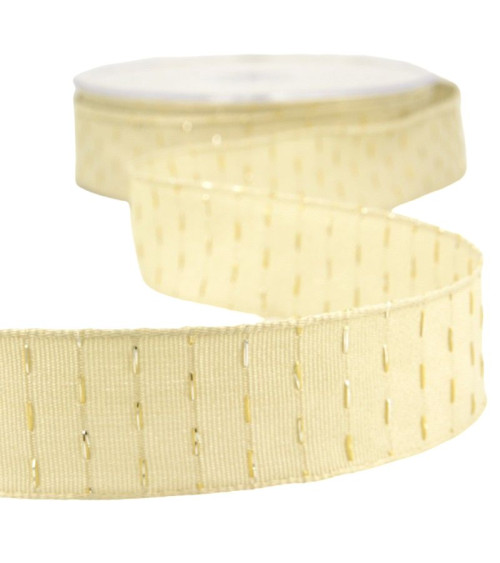 20m spool Iridescent lines ribbon 25 mm Beige