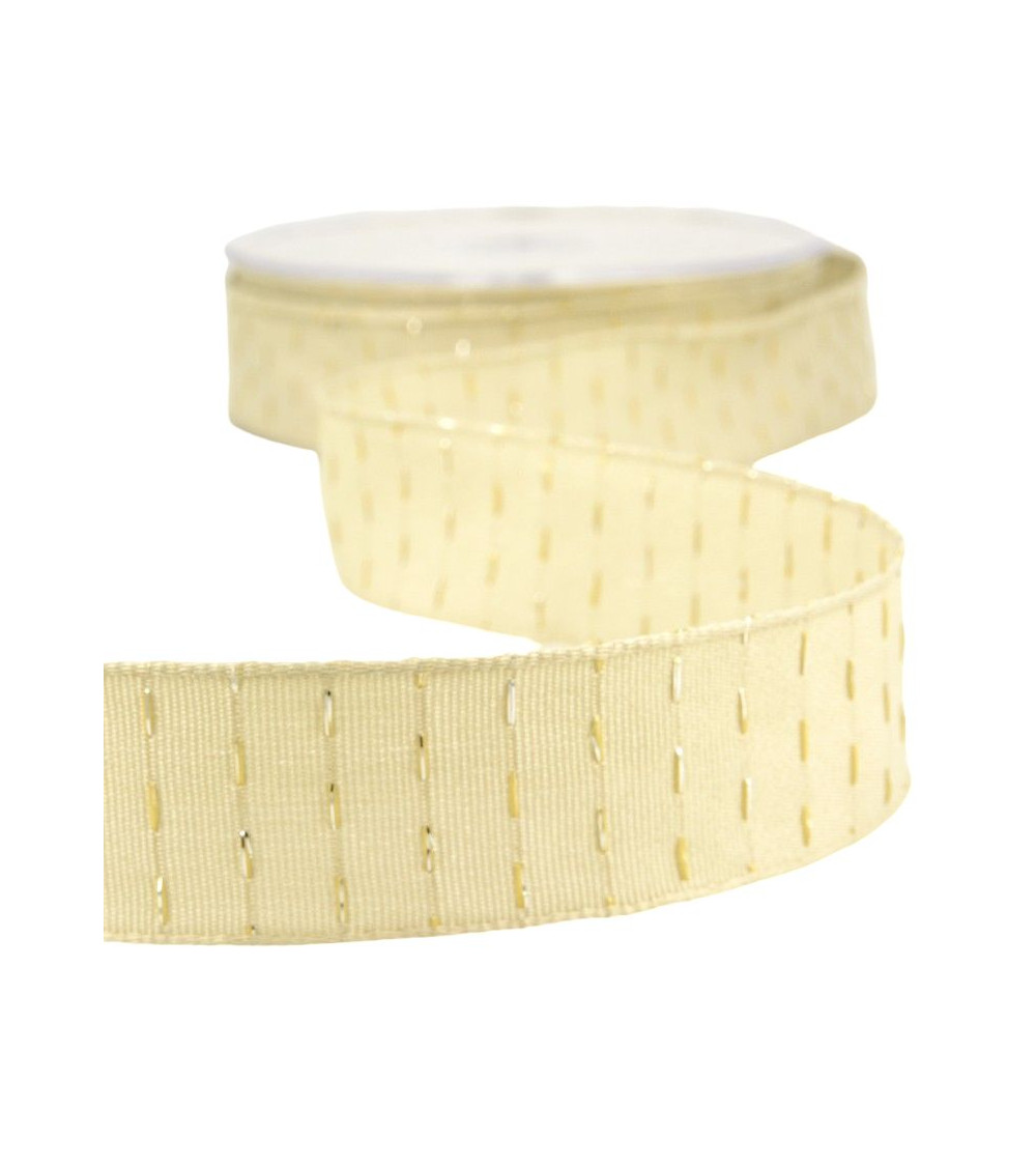20m spool Iridescent lines ribbon 25 mm Beige