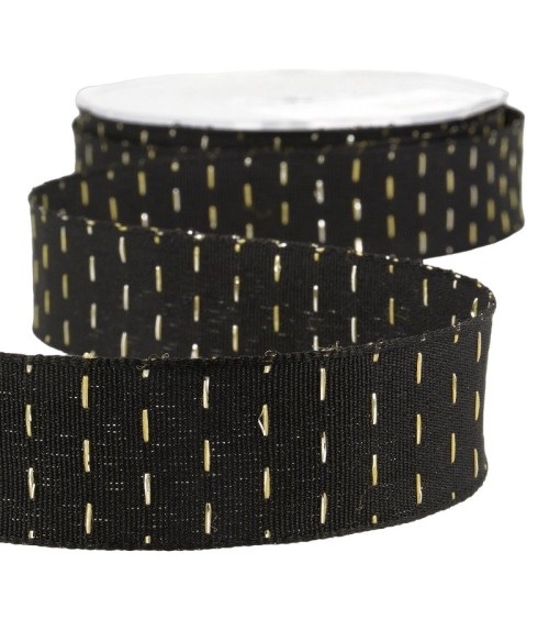 20m spool Iridescent lines ribbon 25mm Black