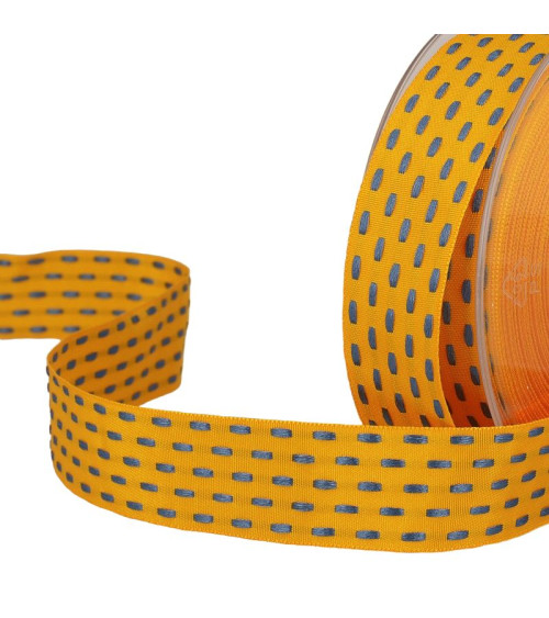20m spool Two-tone dash ribbon 25 mm Yellow Gold