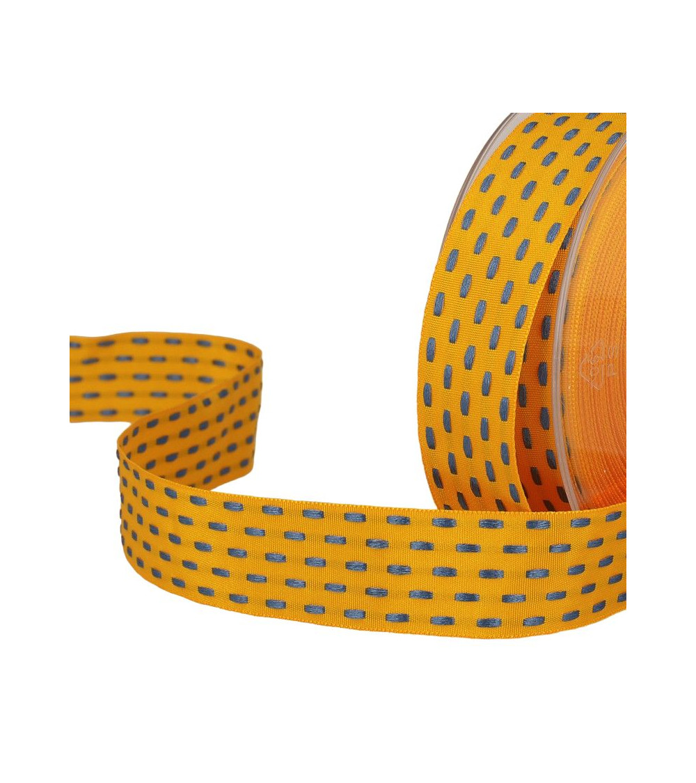 20m spool Two-tone dash ribbon 25 mm Yellow Gold