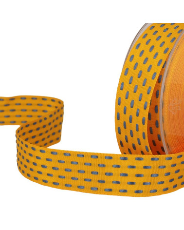 20m spool Two-tone dash ribbon 25 mm Yellow Gold