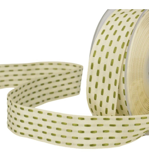 20m spool Two-tone dash ribbon 25 mm Ecru