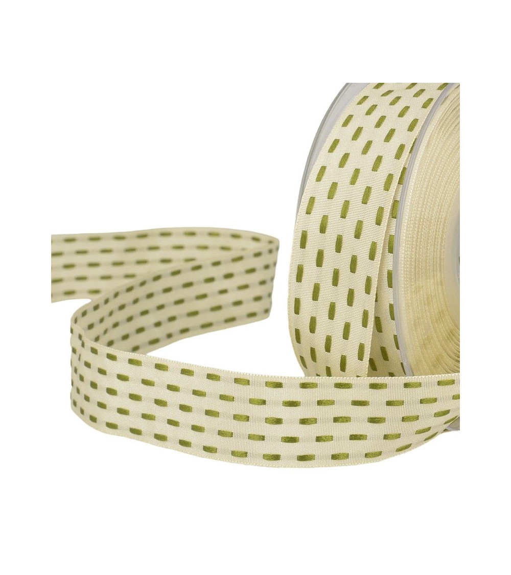20m spool Two-tone dash ribbon 25 mm Ecru