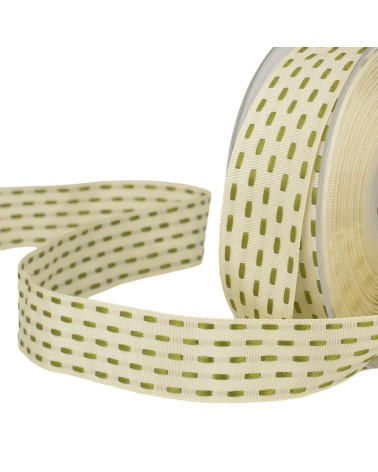 20m spool Two-tone dash ribbon 25 mm Ecru