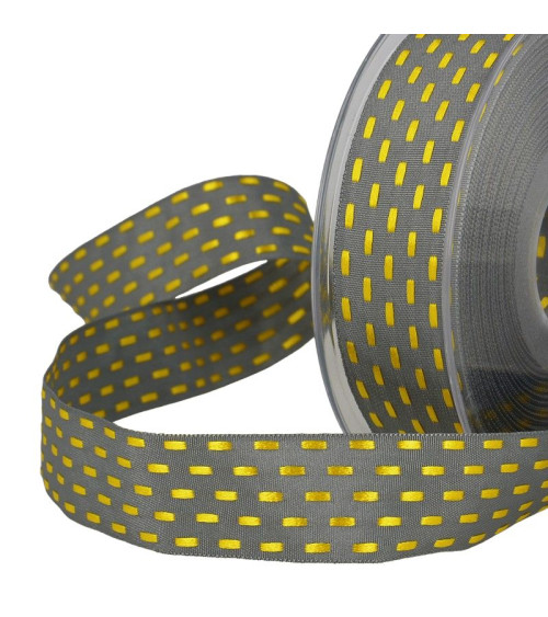 20m spool Two-tone dash ribbon 25 mm Medium Gray