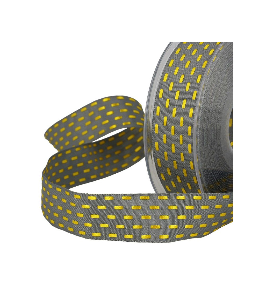 20m spool Two-tone dash ribbon 25 mm Medium Gray