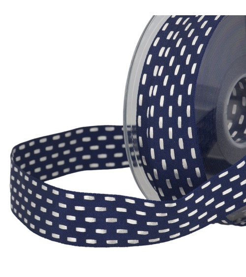 20m spool Two-tone dash ribbon 25 mm Navy blue