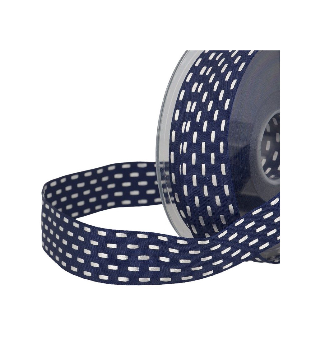 20m spool Two-tone dash ribbon 25 mm Navy blue